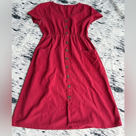 Red Button-Down Dress Size Small - Picture 3 of 7